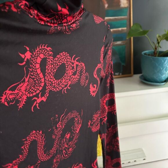 SHEIN Black and Red Dragon Print Midi Dress XS - Picture 11 of 15